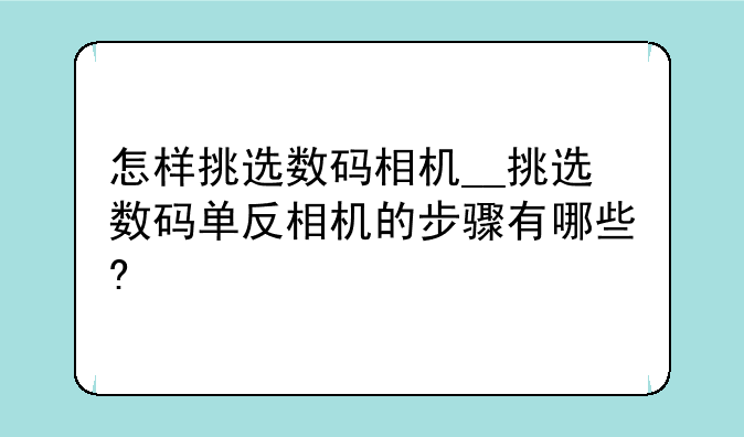 怎样挑选数码相机__挑选数码单反相机的步骤有哪些?