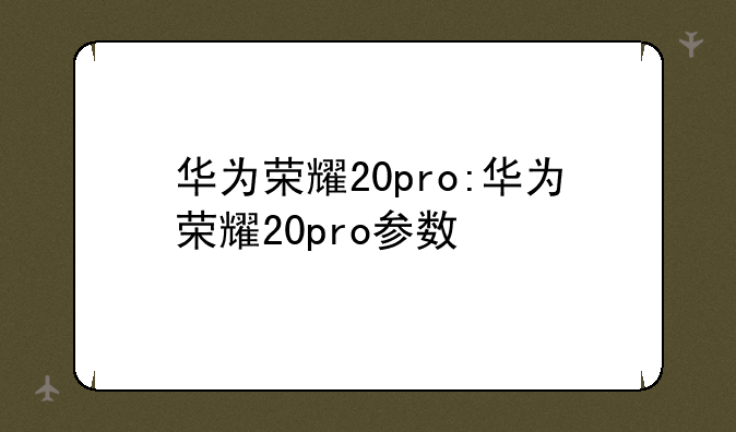 华为荣耀20pro:华为荣耀20pro参数